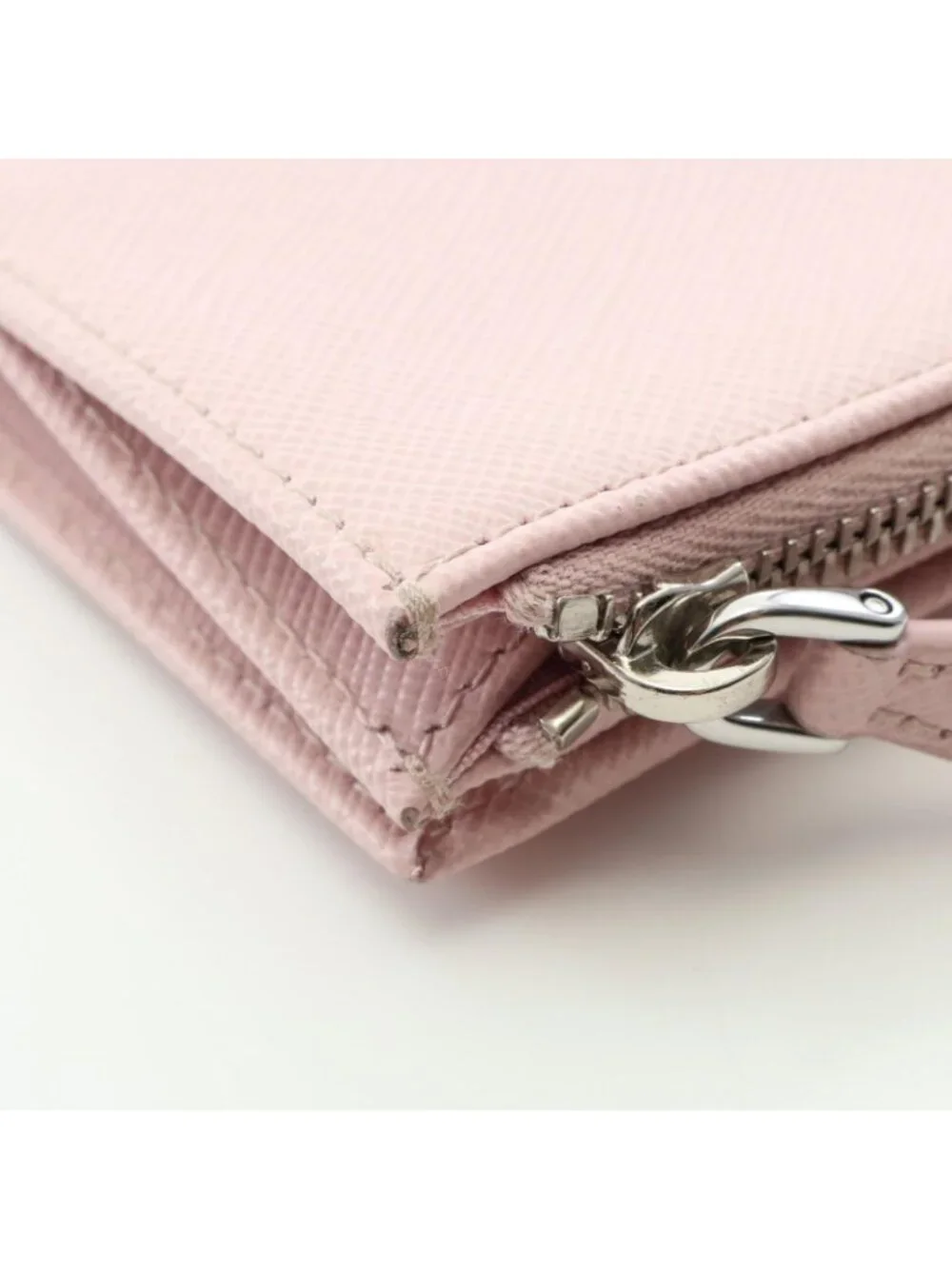 Prada Bifold Wallet Saffiano Triang Pink Leather Triangle Logo